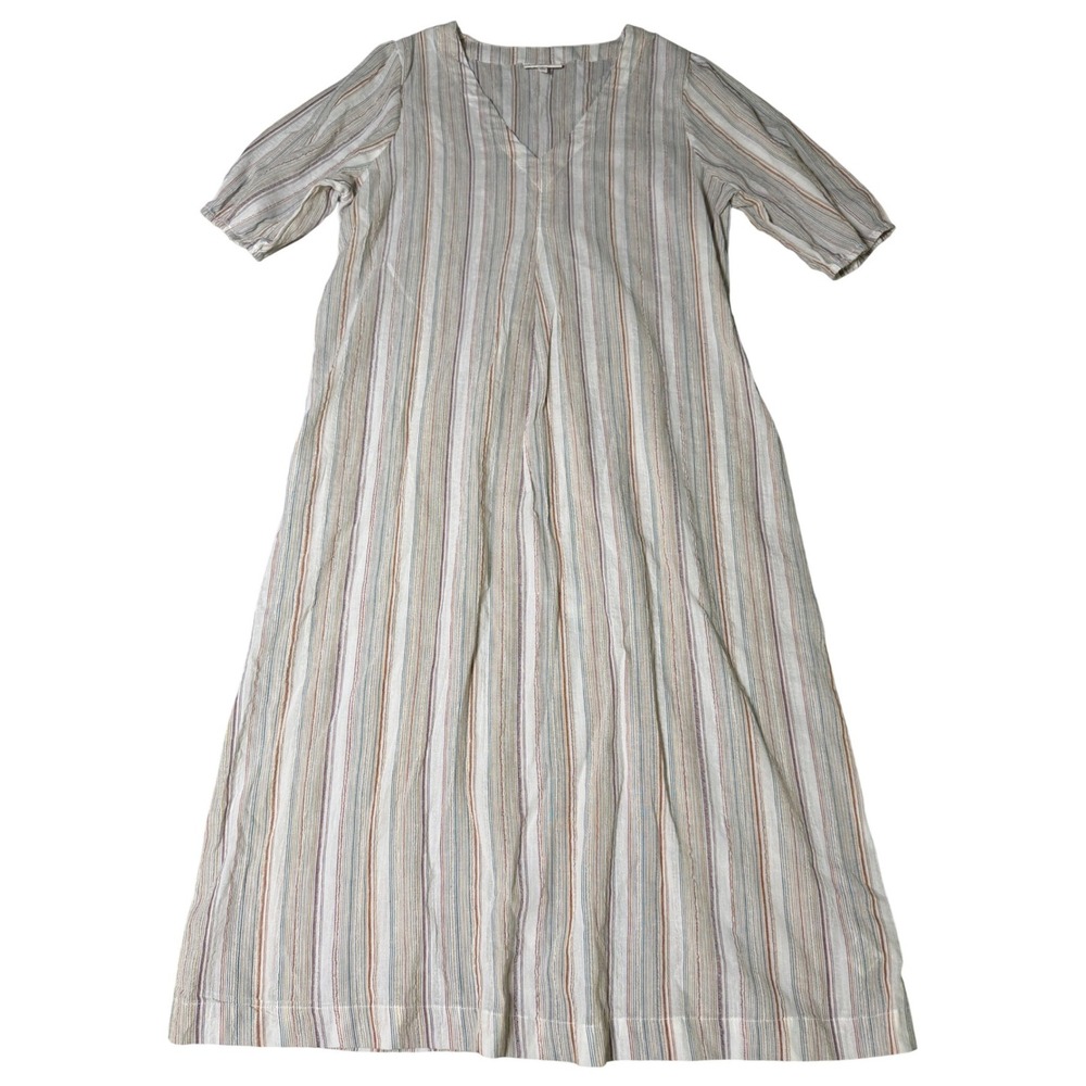 Studio B by Bobeau Striped Maxi Dress V-Neck Puff Sleeve MD2W32 Large